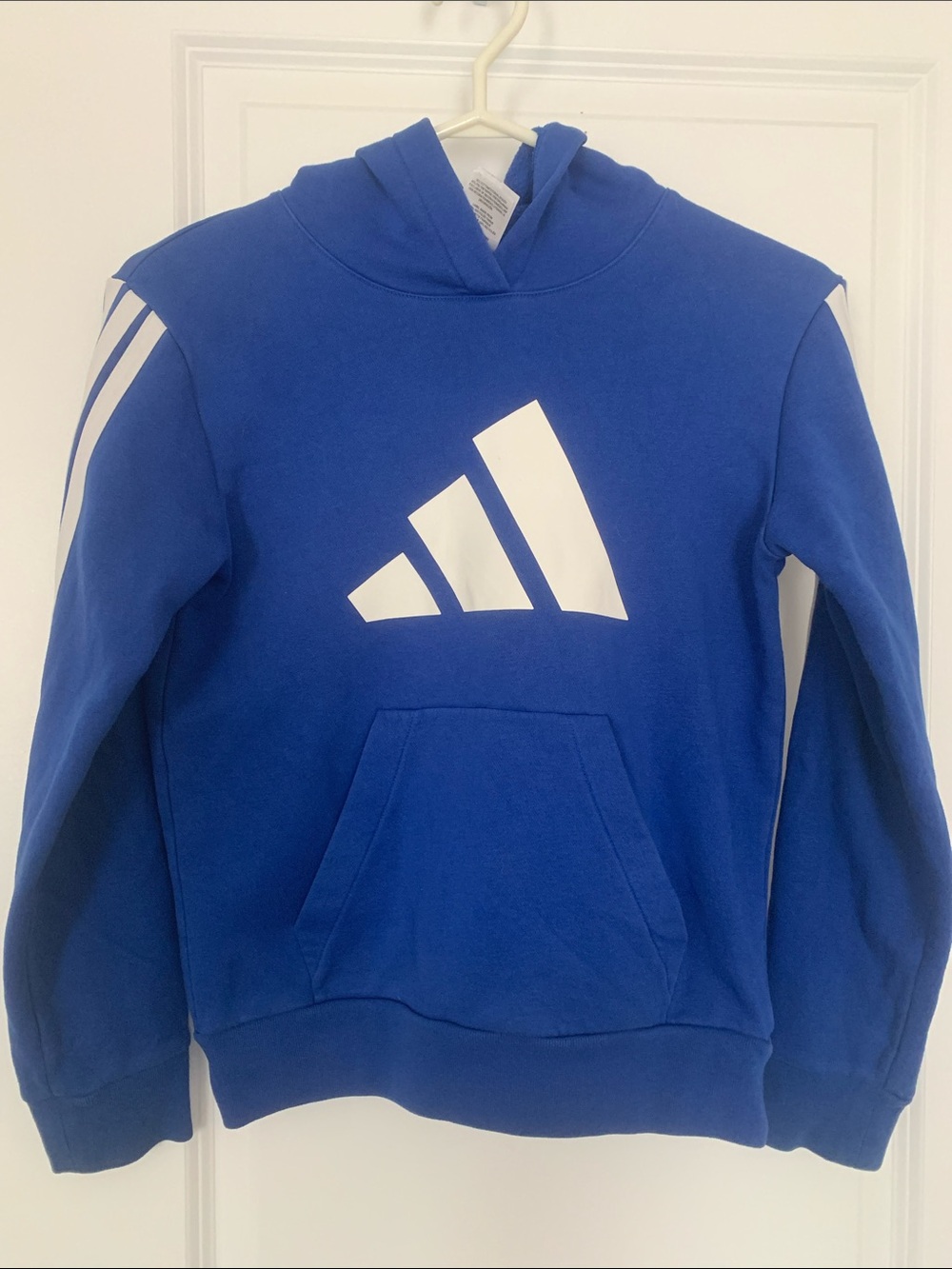adidas Blue Hoodie with White Logo and Stripes